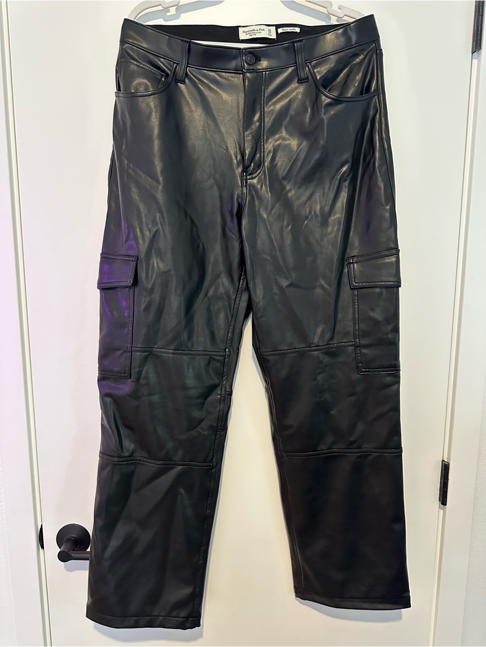 2 Pack - Abercrombie & Fitch Vegan Leather High Rise Pants Black Cargo & Brown